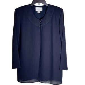 VTG Victoria Chaise Evening Jacket Black Sz M Covered Buttons Open Front Sheer